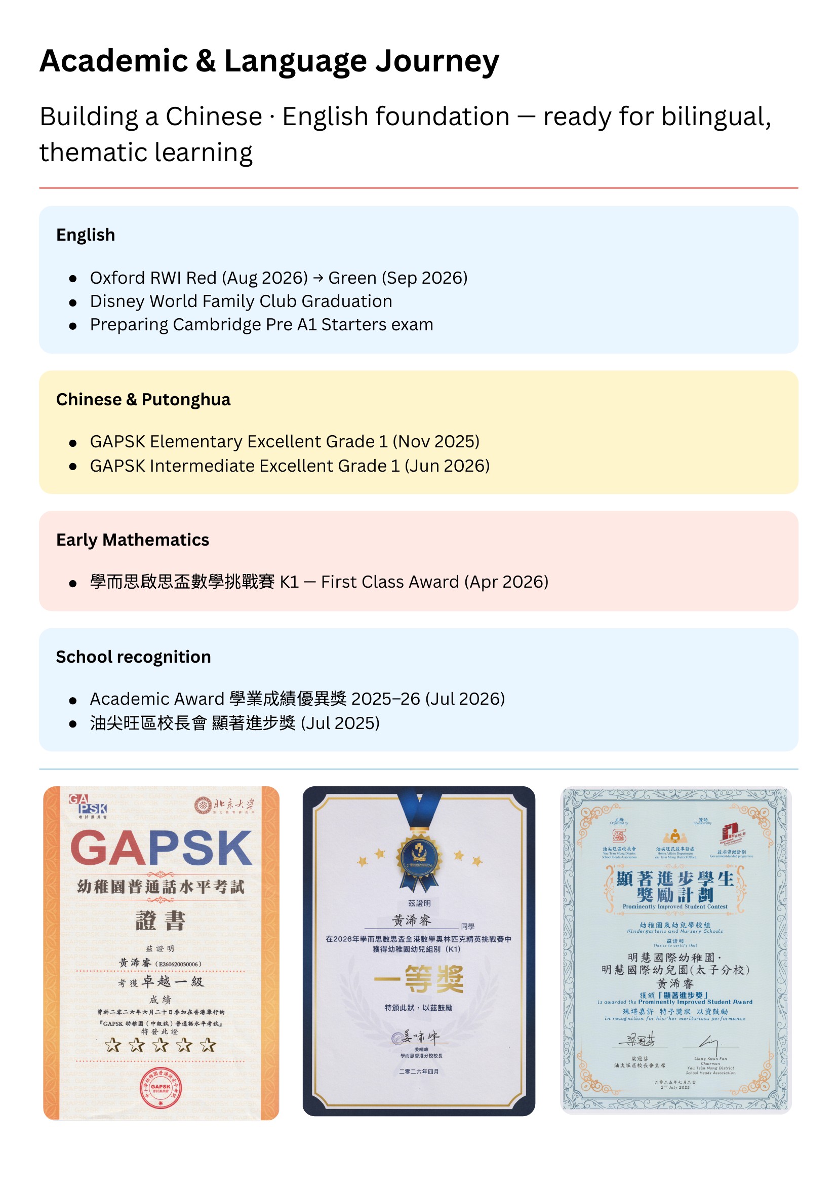 Portfolio page 3 — Academic and language